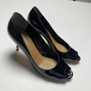 Tory Burch Slip On Peep Toe Patent Leather Pump Black Women Sz 8.5 M